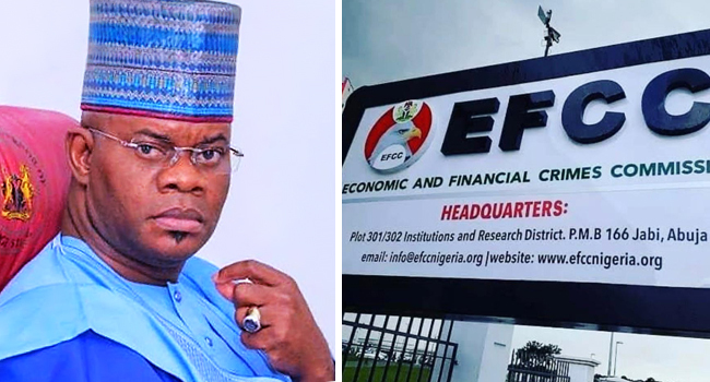 Reacting, the anti-graft agency’s spokesperson, Dele Oyewale denied that the former governor was in its custody, adding that Bello remains wanted. But Bello’s team, in another statement by its Director, Ohiare Michael said Bello was at the EFCC office alongside his successor, Usman Ododo. He added that the EFCC did not, however, interrogate him and told him he could leave. Michael said, “ Earlier today, we reported the voluntary visit of former Governor of Kogi State, Yahaya Bello to the Economic and Financial Crimes Commission office to honour the Commission’s invitation. “In the statement, we reiterated the former Governor’s great respect for the rule of law and constituted authority and stressed that all the while, he only sought the enforcement of his fundamental rights in order to ensure due process. “The EFCC did not, however, interrogate him as officials told him he could leave. We don’t know what this means yet. As we write, Yahaya Bello has left the EFCC office. He was accompanied there by the Governor of Kogi State, Ahmed Usman Ododo. “Recall that the case has been before a competent court of jurisdiction, and Alhaji Yahaya Bello had been duly represented by his legal team at every hearing. The former Governor decided to honour the invitation to clear his name as he has nothing to hide and nothing to fear. “