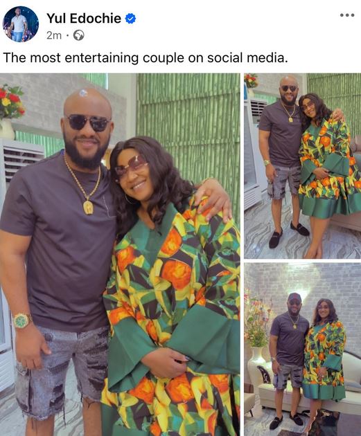 Popular Nigerian actor, Yul Edochie has referred to himself and his second wife, Judy Austin as the ‘’Most Entertaining Couple on the Internet.”

The movie producer took to Instagram to share photos of them with the caption;

‘’The most entertaining couple on the internet''